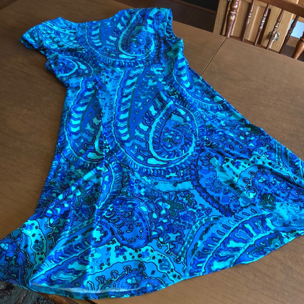 EVAN PICONE Blue Green V-Neck Dress Size 10 - Picture 6 of 8